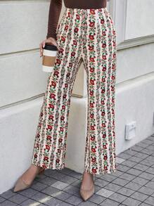 SHEIN Clasi Floral Print Wide Leg Trousers Fall Cloth For Women - Multicolor - View 4