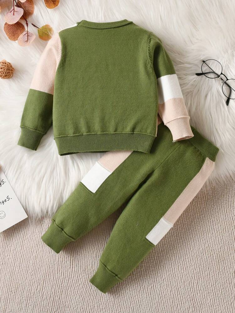 2pcs Baby Boys' Sweater Suit For Autumn And Winter