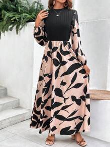 SHEIN VCAY 女式燈籠袖植物印花洋裝(不含腰帶)