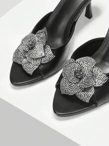 MOTF PREMIUM Đúng mốt Và Tuyệt đẹp Pha lê Hoa Trang trí Quý cô Giày cao gót Dép xăng đan - màu đen - Xem 4