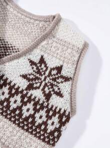 SHEIN Unity Geo Pattern Button Front Sweater Vest - Apricot - View 6
