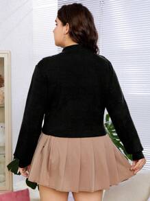 SHEIN EZwear Sudadera Con Cuello Y Patrón De Diamante Para Mujeres Con Talla Grande - Blanco y Negro - Ver 2