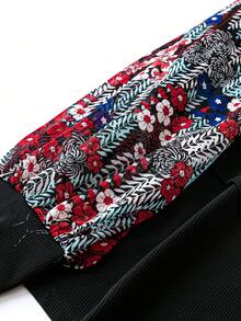 SHEIN LUNE Plus Size Women's Floral Long Sleeve Wrap Top - Black - View 3