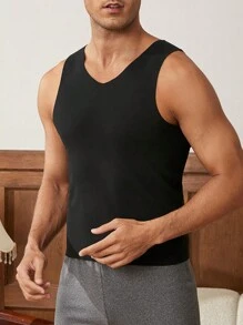 Nam Chất rắn Đồ lót nhiệt Áo vest - màu đen - Xem 5