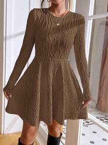 SHEIN Essnce 純色女裝連身裙,無腰帶款式 - 咖啡棕 - 查看 3