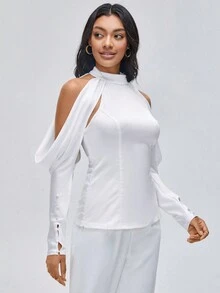 JOTADE STUDIO 露肩上衣,扣子細節 - 白色 - 查看 5