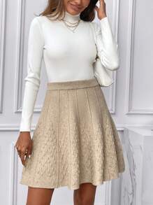 SHEIN Privé Women's Knitted Skirt In Beige, Fall And Winter, Casual, Camel - Khaki - View 4