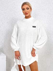 SHEIN Essnce Women's Fleece Sweatshirt With Letter Embroidery - White - View 3