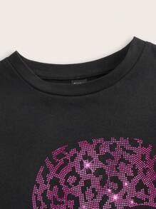 Muchica 休闲暗黑骷髅豹纹图案圆领修身短袖女式 T 恤，适合夏季 - 黑色 - 查看 3