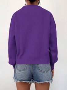 EURMUSE Solid Drop Shoulder Sweater - Purple - View 2