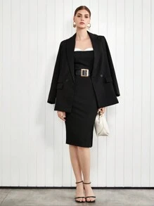 BizChic Women's Simple Belt Decorated Cami Dress - Black and White - View 7