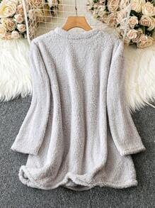 SHEIN Kích thước lớn Của phụ nữ Sang trọng Lỏng lẻo Vai Dài Áo thun Nhiệt - Xám - Xem 2