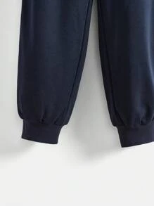 Alxmd 女士字母印花抽繩腰部拼接側縫鬆緊褲腳慢跑褲 - 藏蓝色 - 查看 4