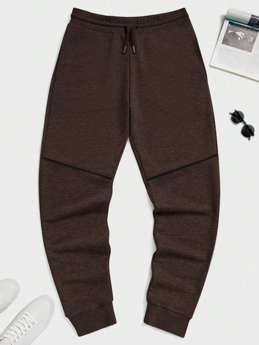 RueChic Pantalones De Chándal Para Hombre De Color Sólido Con Cordón - Marrón - Ver 1