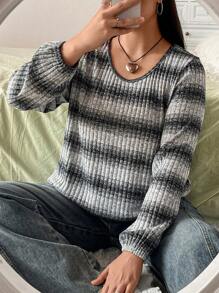 Flirla Kích thước lớn Sọc In Áo thun - Nhiều màu - Xem 1