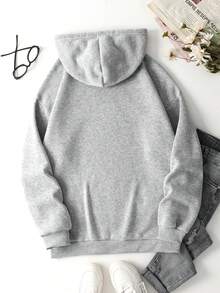 SHEIN EZwear Bóng chày Mũ sắt của lính In Đồ họa Hoodie - Màu Xám nhạt - Xem 2