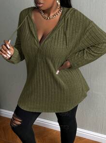 Slaydiva Plus Size Zipper Knitted Hooded T-Shirt