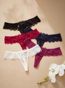 Conjunto De 5 Tangas De Encaje Floral Lencería - Multicolor - Ver 1