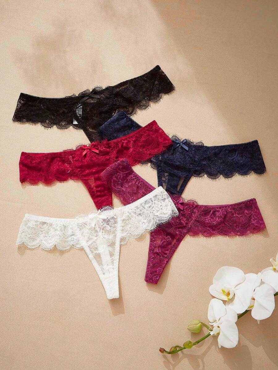 Conjunto De 5 Tangas De Encaje Floral Lencería - Multicolor - Ver 1