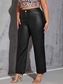 Calvaya Plus Size Solid Zipper Fly Straight Leg Pants