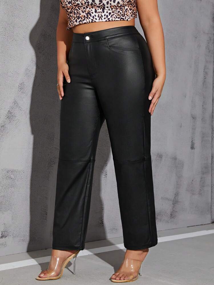Plus Size Solid Zipper Fly Straight Leg Pants Fall Cloth For Women