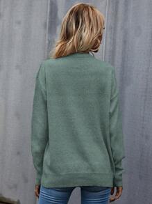 SHEIN LUNE Casual Drop Shoulder Sweater Pullover,Long Sleeve Tops Knit Pullover Fall Winter Sweater - Mint Green - View 2
