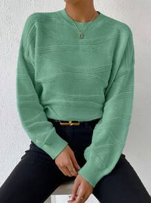 SHEIN LUNE 女款淺綠色落肩大輪廓毛衣 - 橄欖綠 - 查看 7