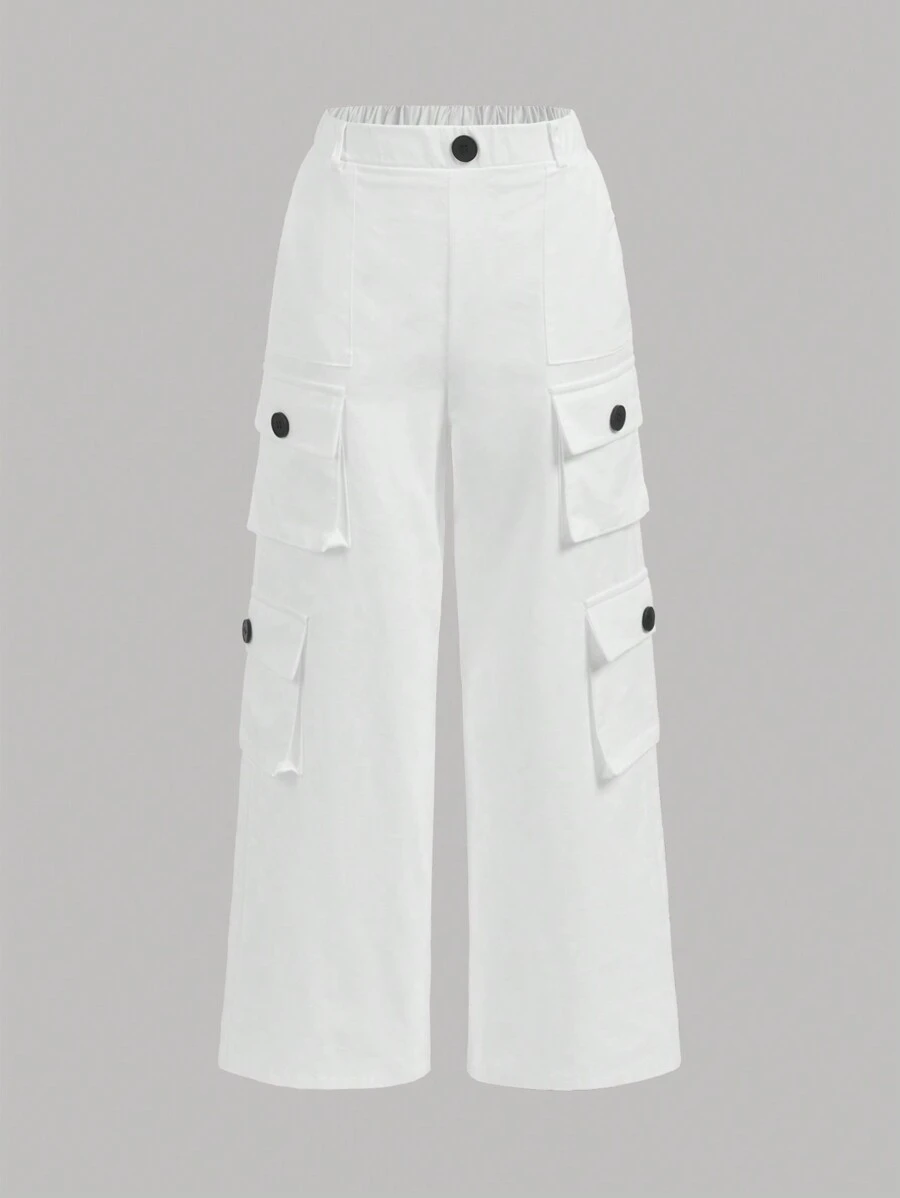 SHEIN Quần thể thao & giải trí dành cho nữ Tween màu trơn - trắng - Xem 1
