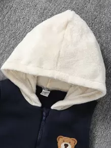 SHEIN 男小童小熊印花拉鏈開襟連帽夾克背心和運動褲&套頭衫 - 寶藍色 - 查看 3