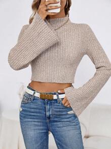 SHEIN LUNE Giải trí Của phụ nữ Tay áo loe Áo len - Màu be - Xem 1