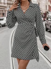 SHEIN Frenchy 女士全印花側結連衣裙