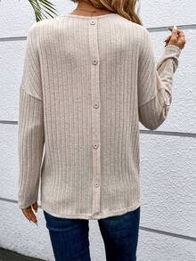 SHEIN Frenchy Button Detail Drop Shoulder T-shirt - Apricot - View 5