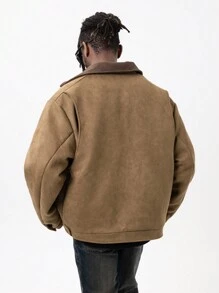 Men's Vintage Street Style Cool Suede Cargo Jacket - Coffee Brown - View 2