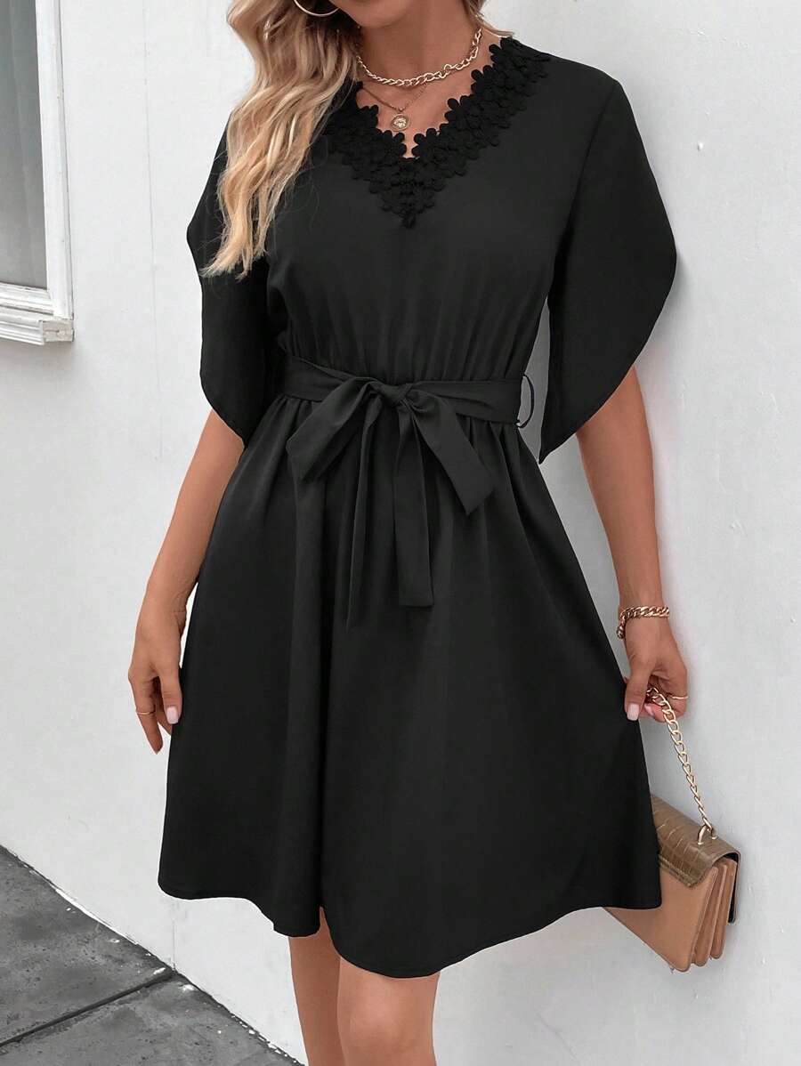 EMERY ROSE Của phụ nữ Vá lại Ren Váy có thắt lưng - màu đen - Xem 1