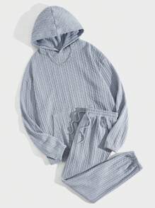 Manfinity VCAY 男士針織休閒套裝運動衫和運動長褲 - 淺藍色 - 查看 4