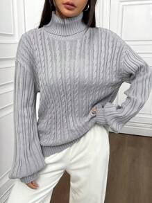 SHEIN Unity Của phụ nữ Xoắn Dan Áo cao cổ Áo len - Xám - Xem 4