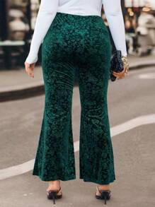 Calvaya Plus Size Jacquard Flare Pants (belt Not Included) - Army Green - View 2