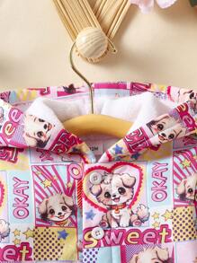 Baby Girls' Cartoon Letter Printed Hooded Jacket With Thermal Lined