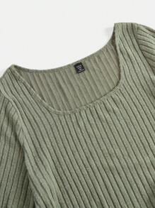 SHEIN Thai sản Kích thước lớn Sọc Màu thuần Viền mép Váy bodycon - màu xanh lá - Xem 8