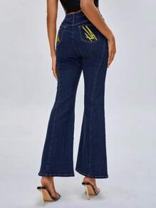 ART IV PLAY 设计师款女式开叉下摆喇叭牛仔裤，秋季，适合秋冬季，假日 - 藍色 - 查看 2