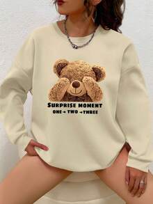 SHEIN LUNE Sudadera De Mujer De Talla Grande Con Lindo Estampado De Ositos - Mostaza Amarilla - Ver 7