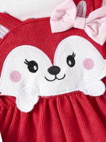 SHEIN 寶寶女孩卡通印花蝴蝶結裙子配頭帶 - 彩色 - 查看 6