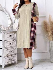 EMERY ROSE 女士時尚拼接長袖連衣裙 - 彩色 - 查看 3