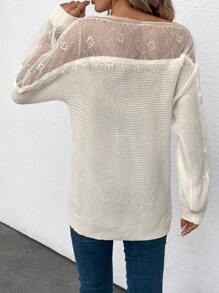 SHEIN Clasi Ren Yoke Tay áo lồng đèn Áo len - trắng - Xem 2