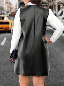 Calvaya Plus Size Women's Pu Button Down Dress - Black - View 2