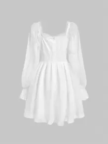 SHEIN MOD Vestido De Malla Con Cintura Elástica De Color Liso Para Mujer - Blanco - Ver 2