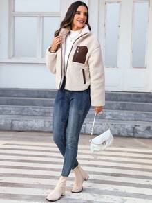 Women's Casual Faux Fur Jacket For Autumn/Winter - Beige - View 6