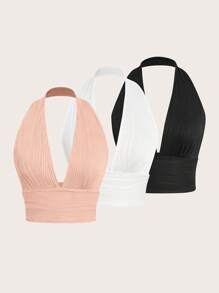 VaVaBold Women's 3pcs Halter Crop Tops In Solid Colors - Multicolor - View 1