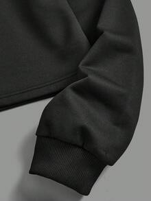 SHEIN EZwear Sudadera Con Capucha Y Cordón De Color Liso - Negro - Ver 3