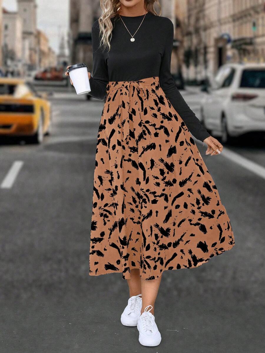 SHEIN LUNE Của phụ nữ Hoa In Vá lại Váy có thắt lưng - Màu vàng - Xem 1